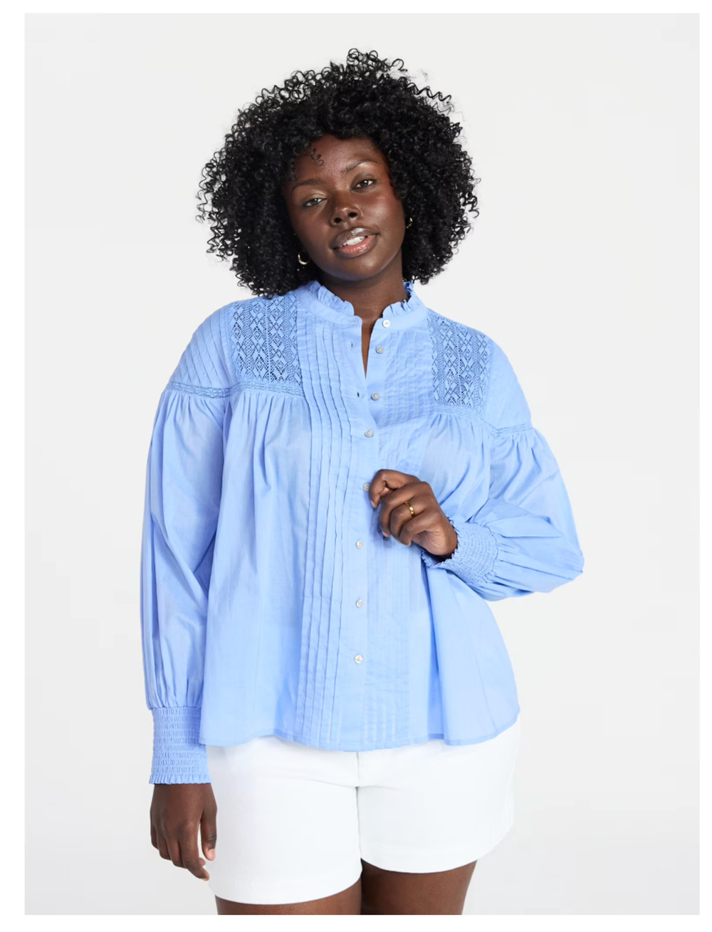Terra & Sky Women’s Plus Lace Inset Long Sleeve Blouse Office Blue 2X